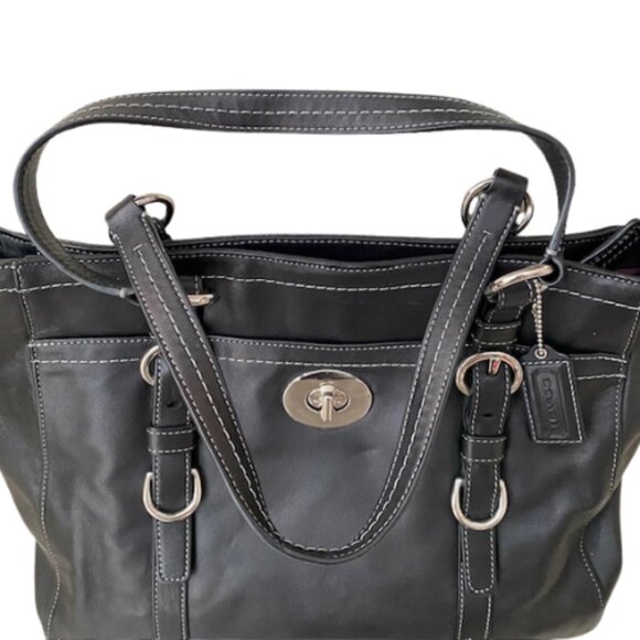 Coach Chelsea Black Leather Tote Crossbody Carryall Bag - Preowned - Picture 5 of 12